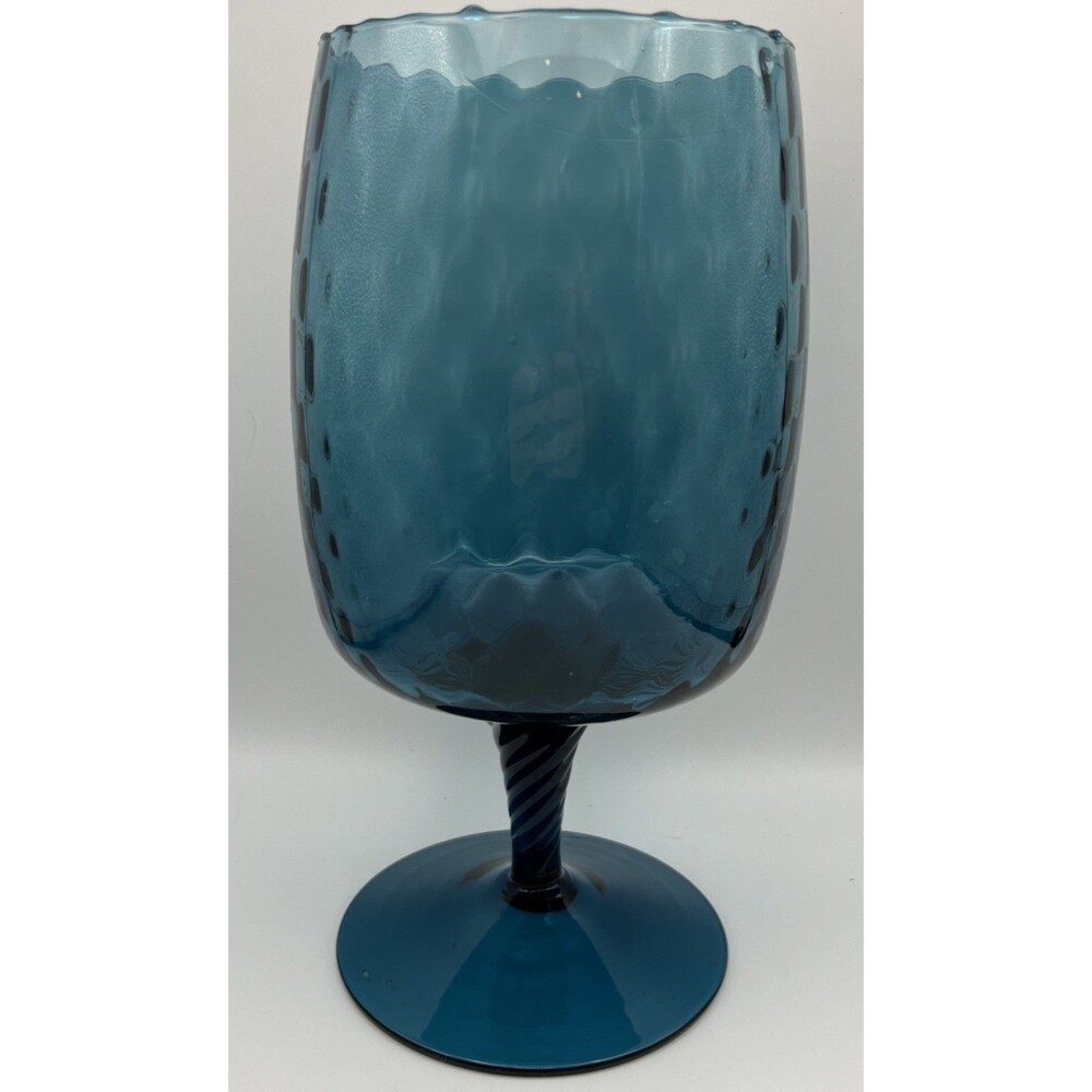 VNTG Empoli Blue Italian Tall Art Glass 10" Optic twist Stemmed Goblet Vase
